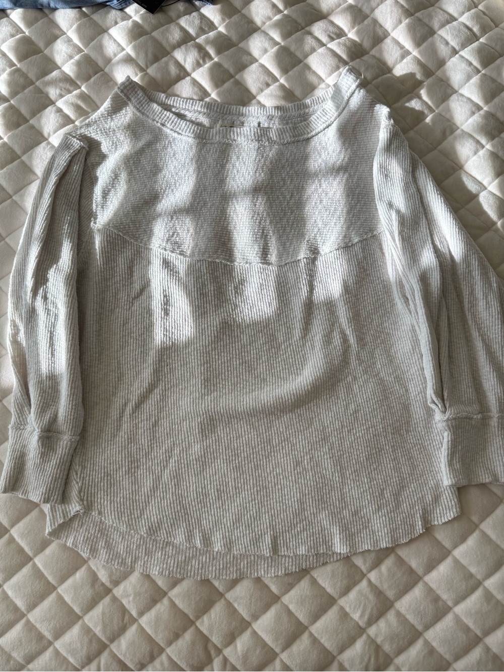 We The Free Cream Ribbed Crewneck Top